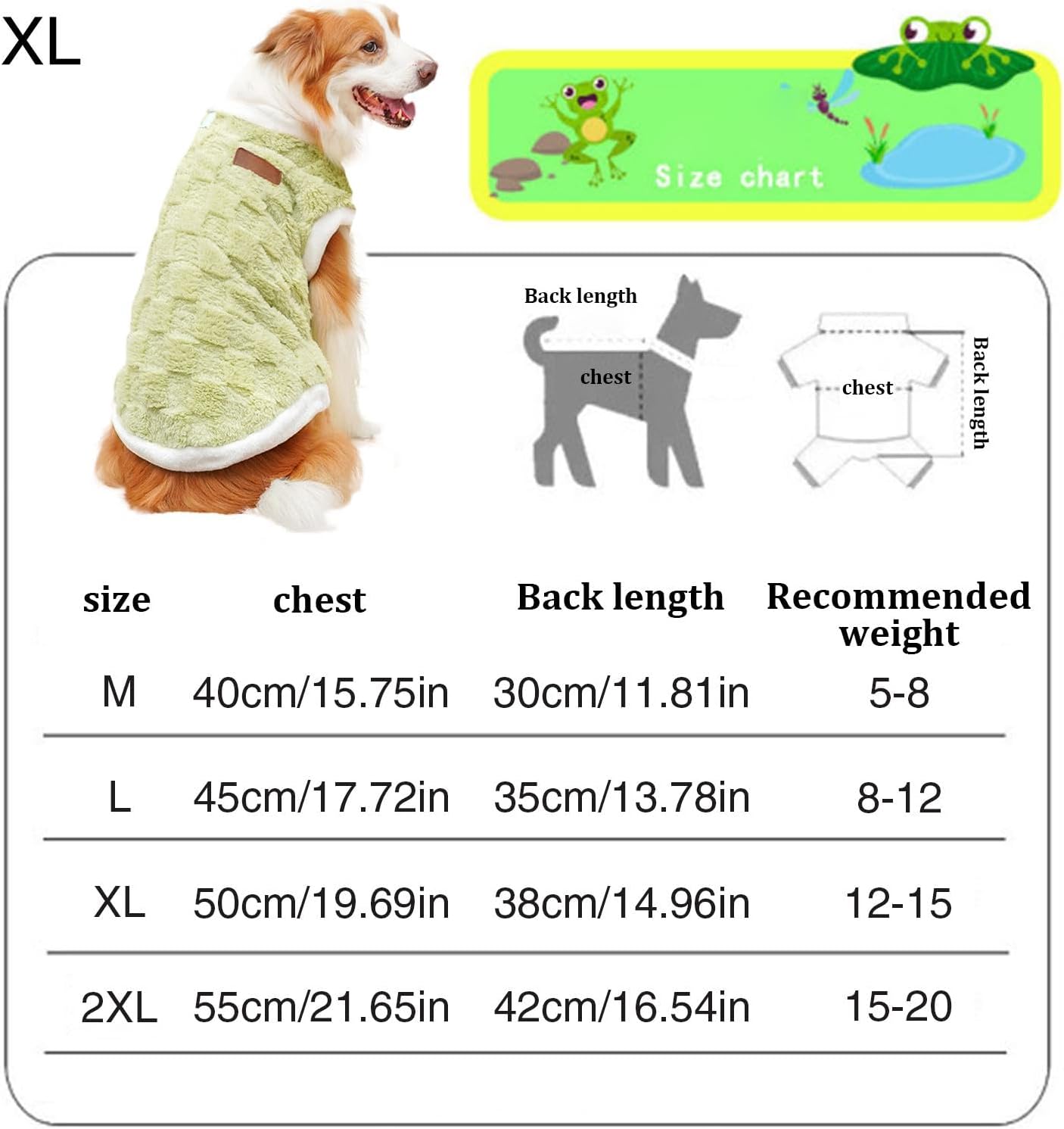 Generic - Plush dog winter coat—warm, cozy vest for medium to large dogs and cats in cold weather (Green).