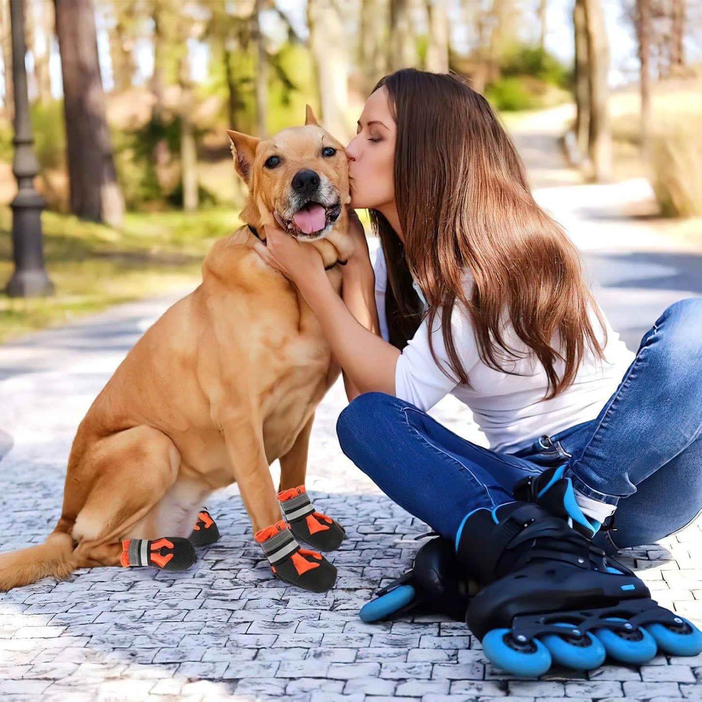 HAPURS - waterproof dog boots with reflective straps - non-slip, adjustable protection for outdoor adventures (Orange)