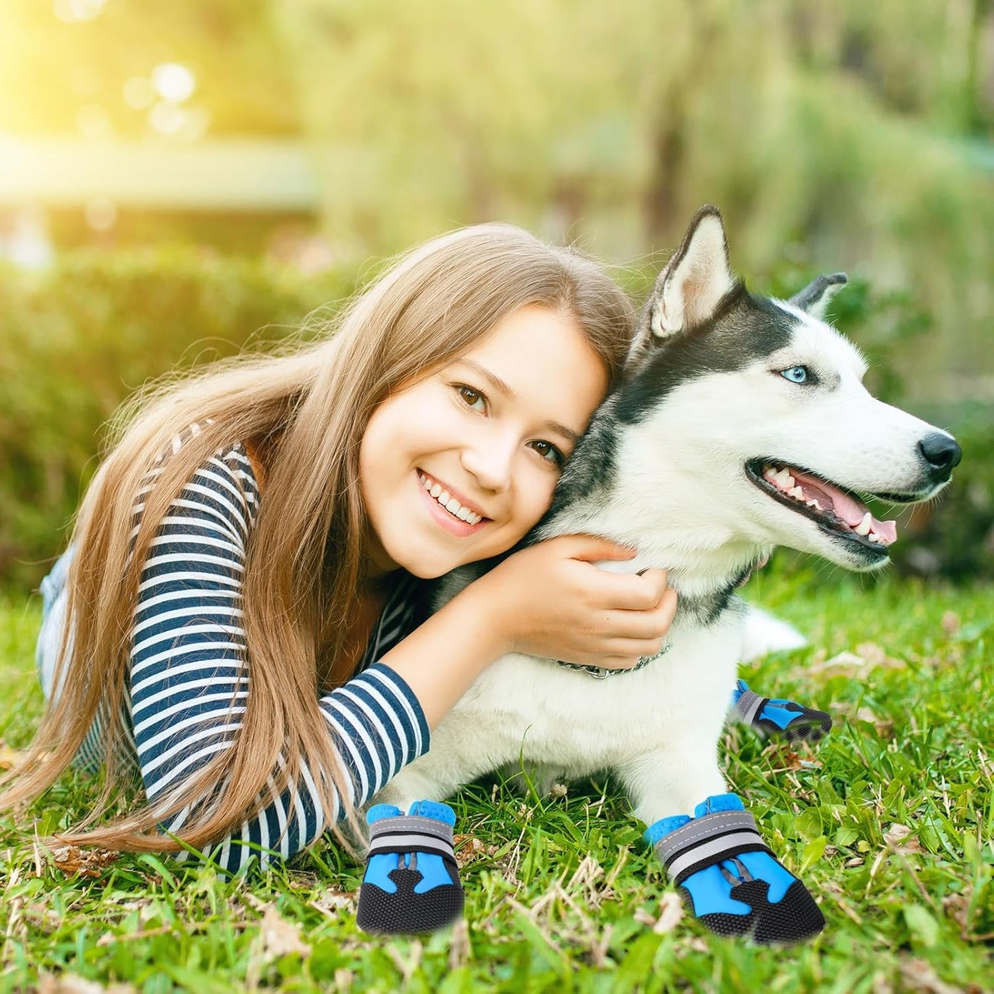 Hapurs - Waterproof reflective dog boots with non-slip soles - perfect for outdoor adventures and paw protection (Blue)