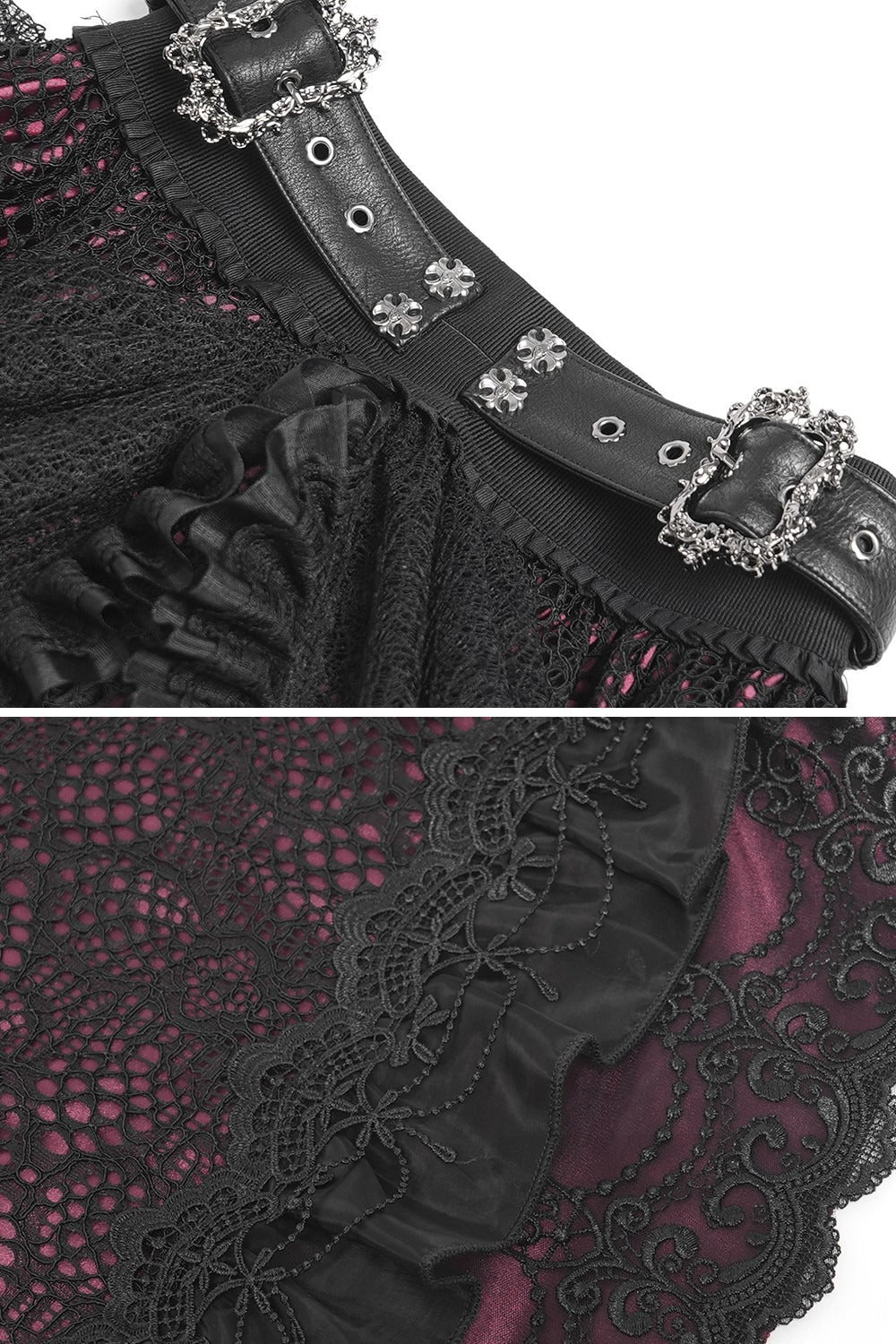 Crimson Veil Ruffle Skirt
