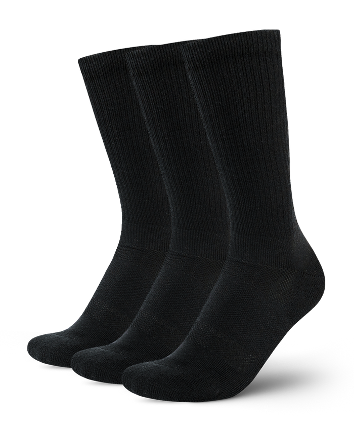 Flagship Black Merino Wool Midweight Crew Socks 3-Pack