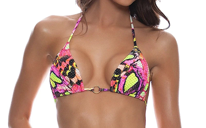 Ring Seamless Triangle-Ring Seamless Wavy Ruched Tie Side Bikini