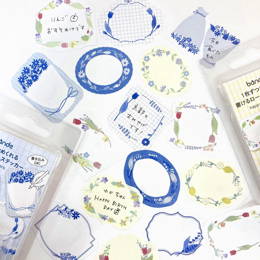 Bande - Writeable Roll Sticker - Blue Flowers
