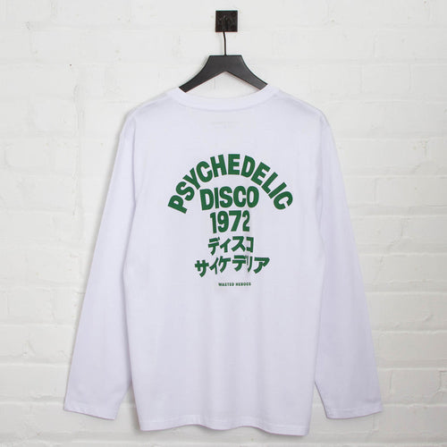 1972 Psychedelic Disco Back Print - Long Sleeve Tshirt - White