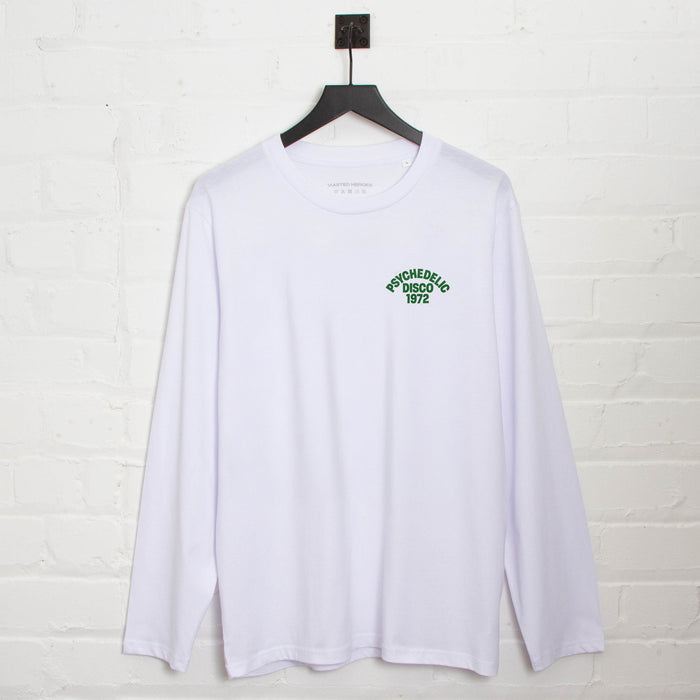 1972 Psychedelic Disco Back Print - Long Sleeve Tshirt - White