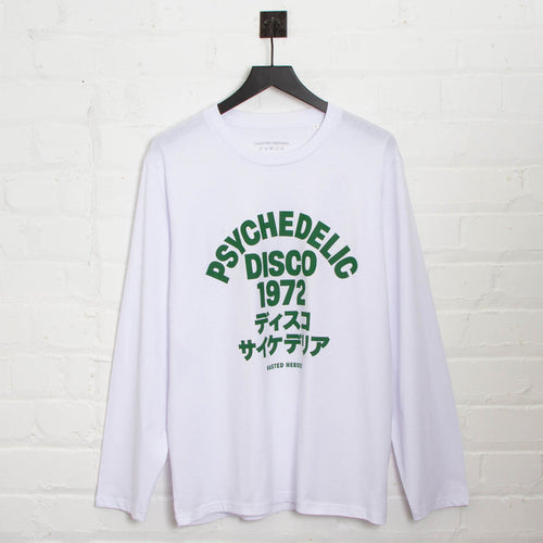 1972 Psychedelic Disco Front Print - Long Sleeve Tshirt - White