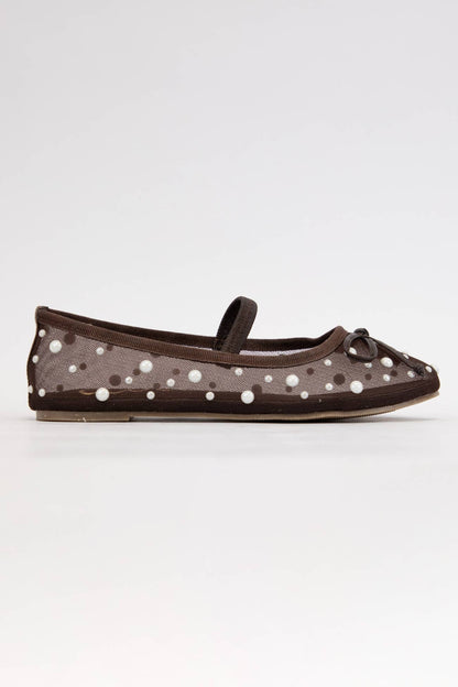 CARLY SHEER MESH WITH PEARL EMBELLISHMENT FLAT