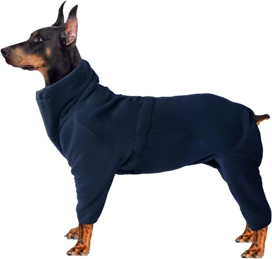 Cozy - fleece dog jacket with zipper and high neck—windproof, full-body warmth for small dogs in winter (Navy Blue).