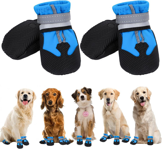 Hapurs - Waterproof reflective dog boots with non-slip soles - perfect for outdoor adventures and paw protection (Blue)