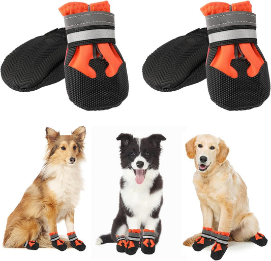 HAPURS - waterproof dog boots with reflective straps - non-slip, adjustable protection for outdoor adventures (Orange)