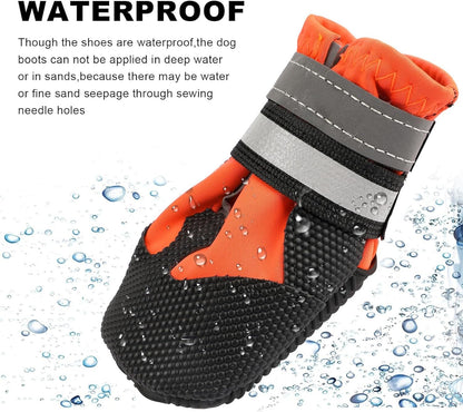 HAPURS - waterproof dog boots with reflective straps - non-slip, adjustable protection for outdoor adventures (Orange)