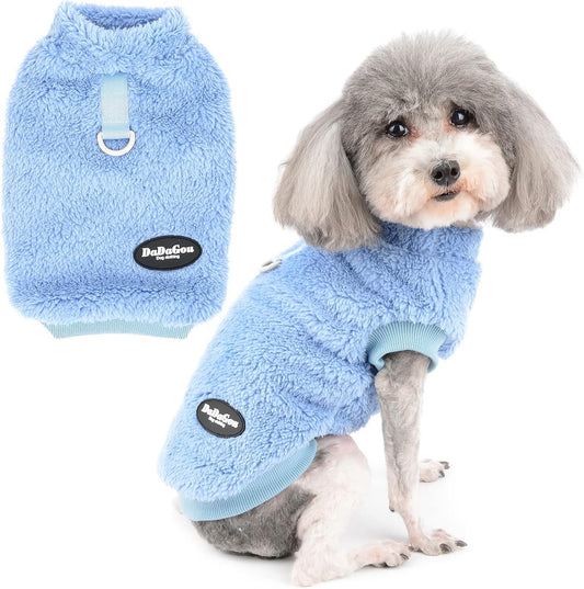 Cozy fleece dog sweater with D-ring - warm winter wear for small breeds & cats (Dark Blue)