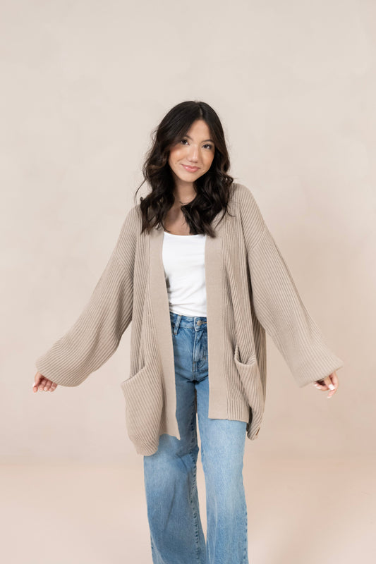 Chunky Knit Women's Oversized Cardigan in Almond