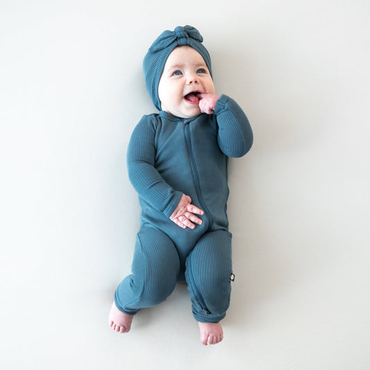Ribbed Zipper Romper in Atlantic