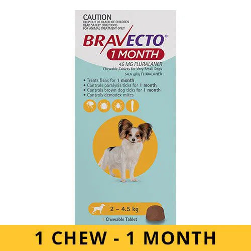Bravecto - 1 Month Chew for Dogs 2-4.5 Kg - Very Small (Yellow)