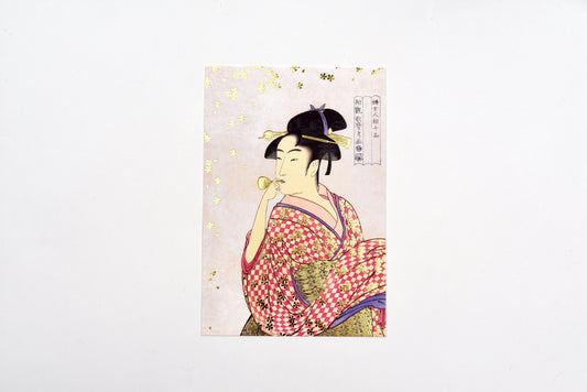 Cozyca - Kitagawa Utamaro - Foil-stamped Postcard - Girl Blowing a Poppin
