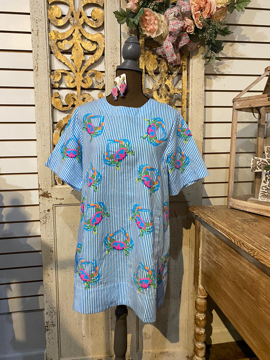 Blue striped Rainbow crab dress