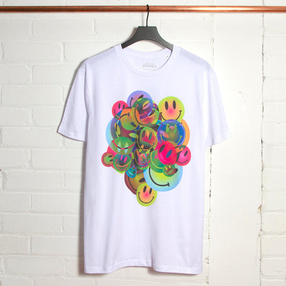 All The Smileys Front Print - Tshirt - White