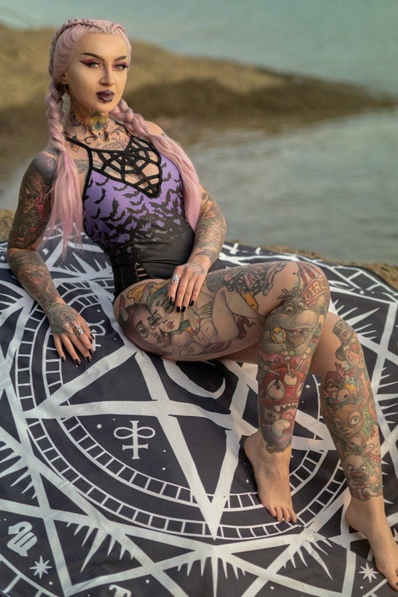 Bats in Purple Sky One Piece Swimsuit [BLACK/PURPLE]