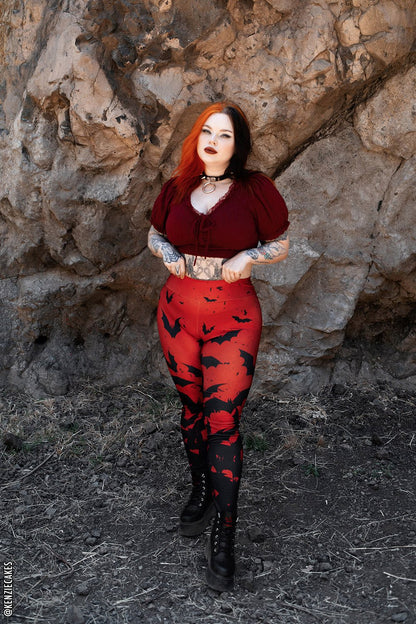 Bite Me Vampire Bat Leggings [RED/BLACK]