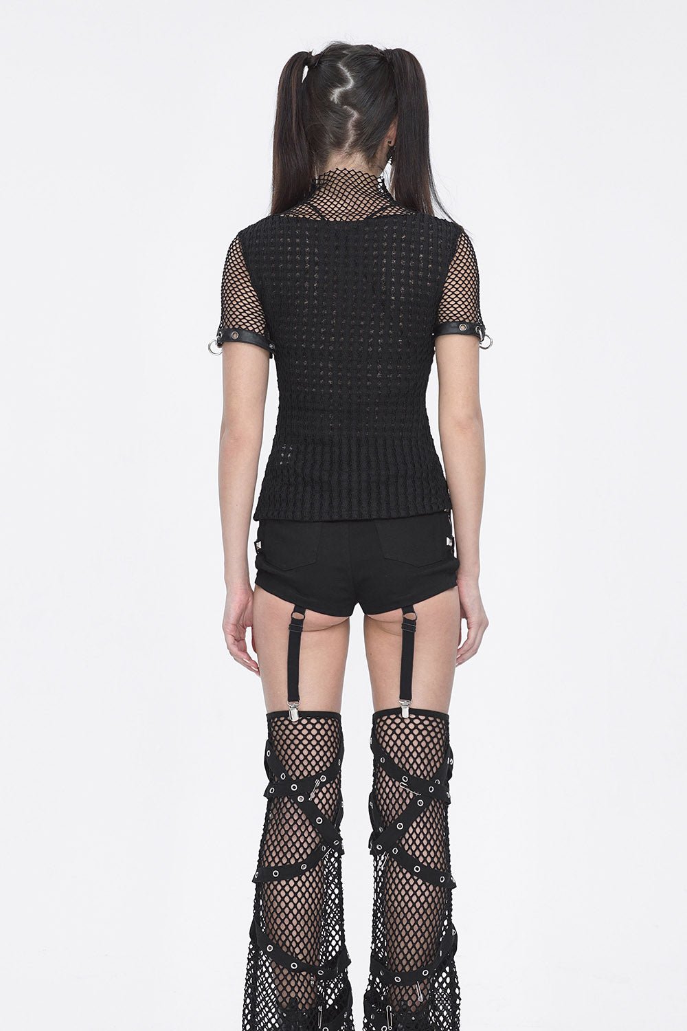 Black Metal Pierced Fishnet Top