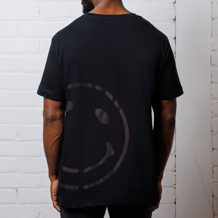 Black On Black Side Smiley - Tshirt - Black