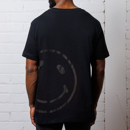 Black On Black Side Smiley - Tshirt - Black