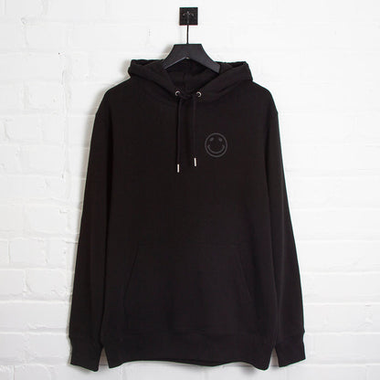 Black On Black Side Smiley Back  - Pullover Hood - Black