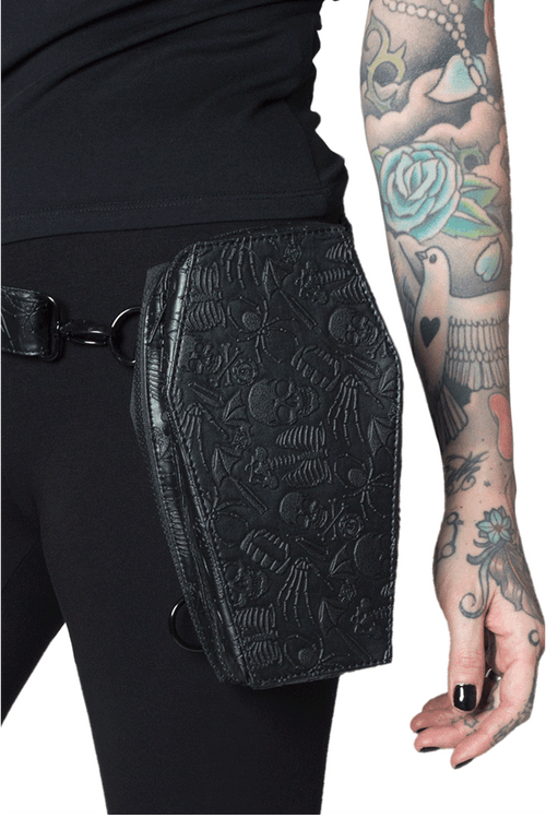 Coffin Embossed Skull Hip Pouch