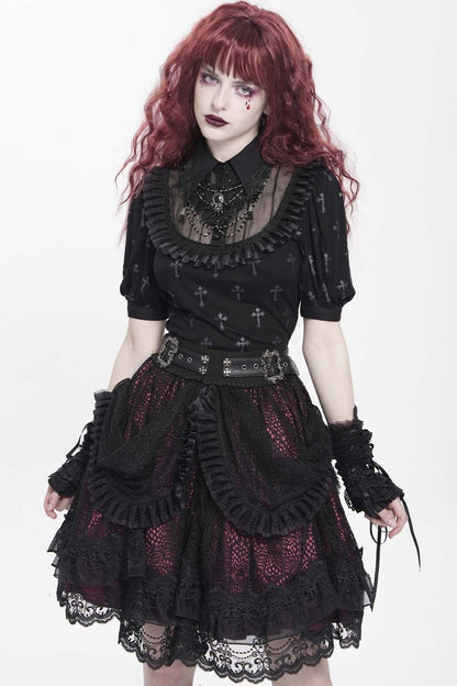 Crimson Veil Ruffle Skirt