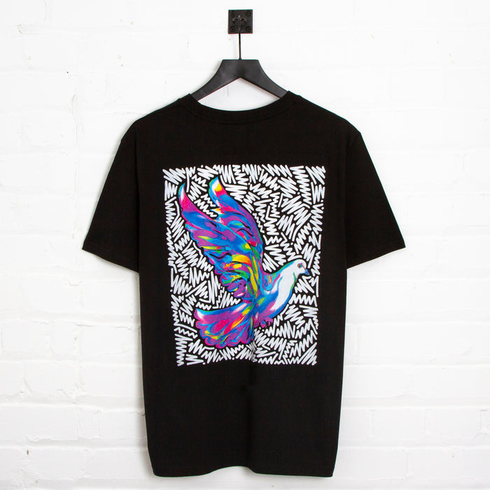 Doodle Dove Back Print - Tshirt - Black