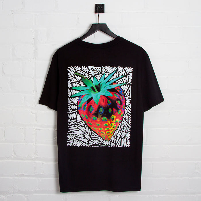 Doodle Strawberry Back Print - Tshirt - Black