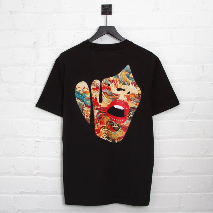 Droplet Face 011 Back Print - Tshirt - Black