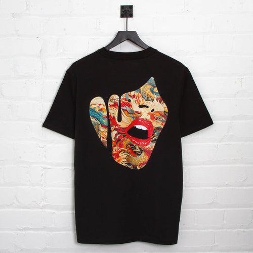 Droplet Face 011 Back Print - Tshirt - Black