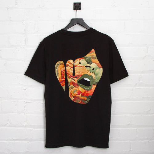 Droplet Face 012 Back Print - Tshirt - Black