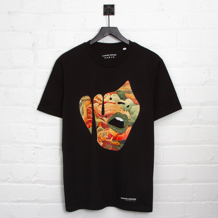 Droplet Face 012 Front Print - Tshirt - Black