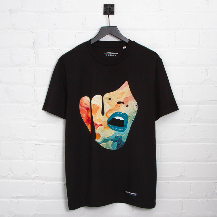 Droplet Face 014 Front Print - Tshirt - Black