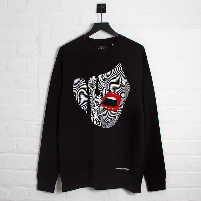 Droplet Face 015 Front Print - Sweatshirt - Black