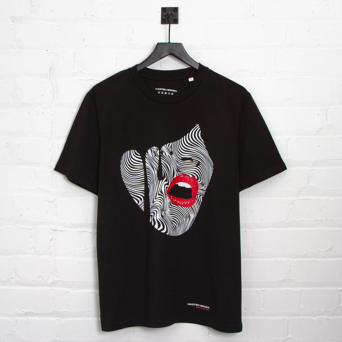 Droplet Face 015 Front Print - Tshirt - Black