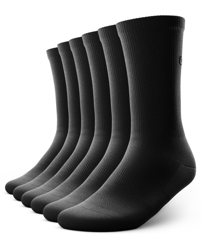 Flagship Black Athletic Crew Socks V1 6-Pack