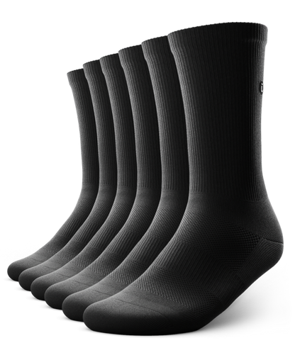Flagship Black Athletic Crew Socks V1 6-Pack
