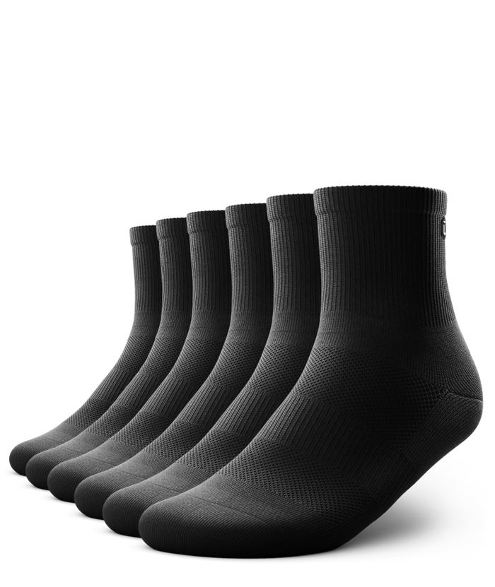 Flagship Black Athletic Quarter Socks V1 6-Pack