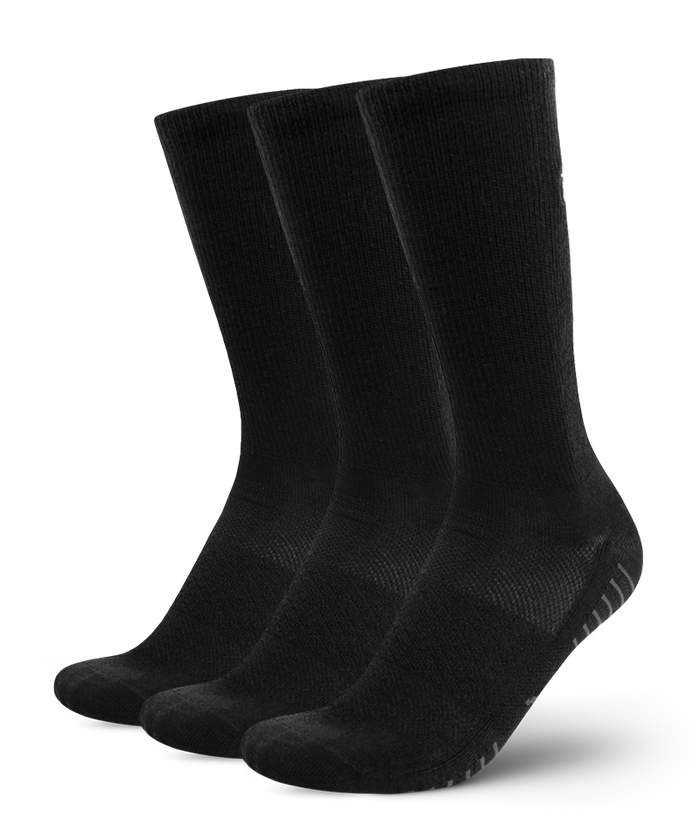 Flagship Black Merino Wool Lite Crew Socks 3-Pack
