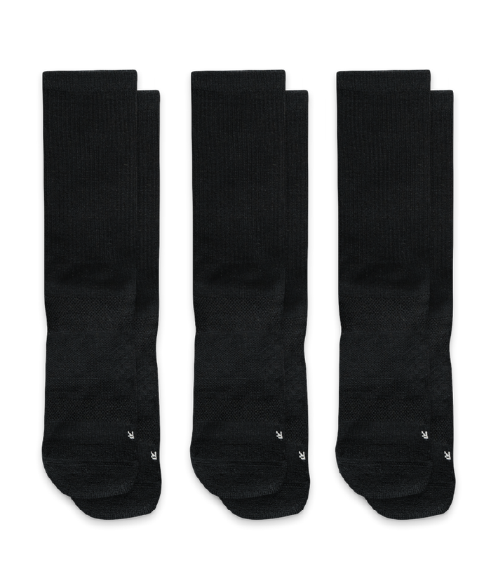 Flagship Black Merino Wool Midweight Crew Socks 3-Pack