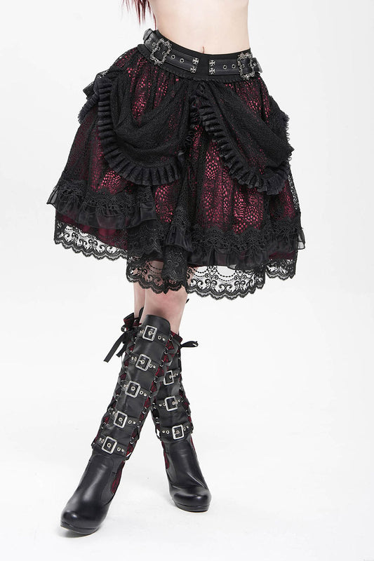 Crimson Veil Ruffle Skirt