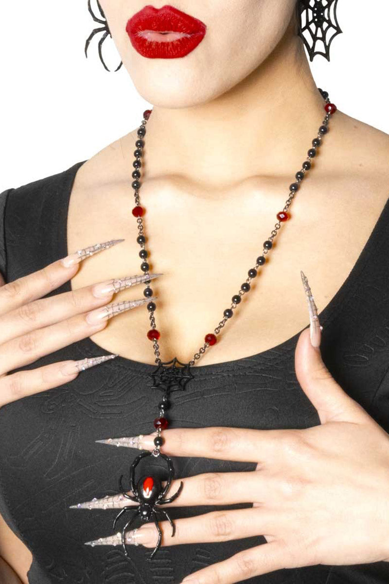 Black Widow Spider Rosary Charm Necklace