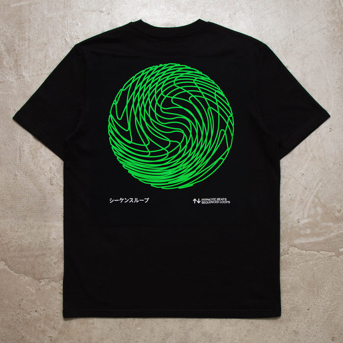 Green Sequence Sphere Back Print - Tshirt - Black