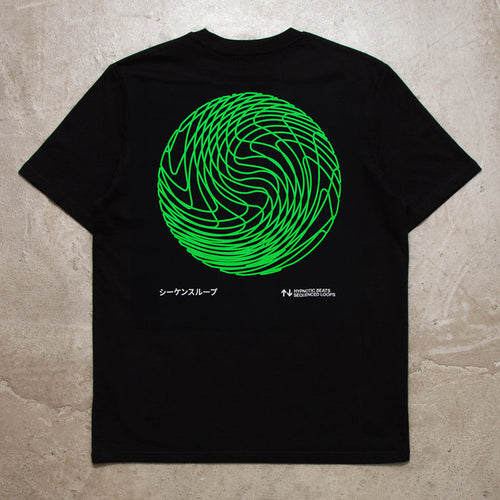 Green Sequence Sphere Back Print - Tshirt - Black