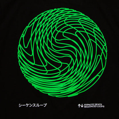 Green Sequence Sphere Back Print - Tshirt - Black