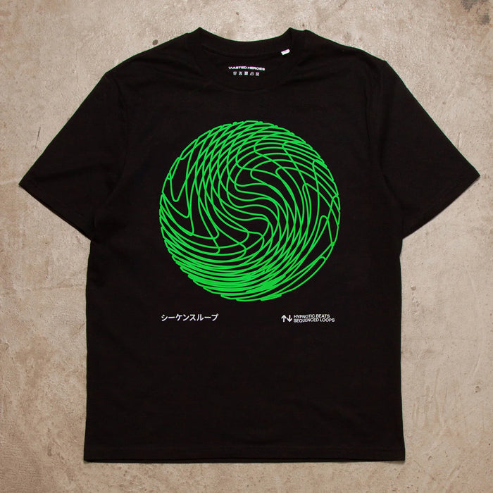 Green Sequence Sphere Front Print - Tshirt - Black
